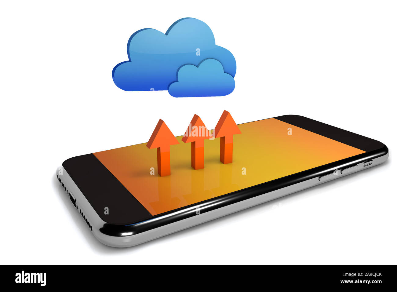 Cloud Computing Konzept. Cloud Computing mit Handy. 3D-Render auf Weiß Stockfoto