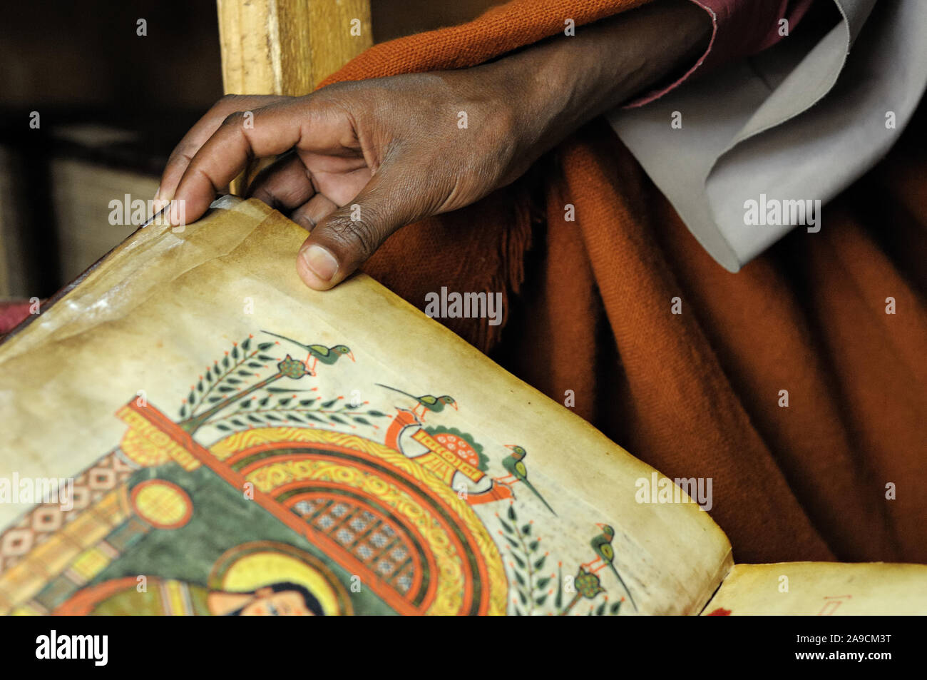Hand der Mönch, Kebran Gabriel Kloster, Tanasee, Äthiopien Stockfoto