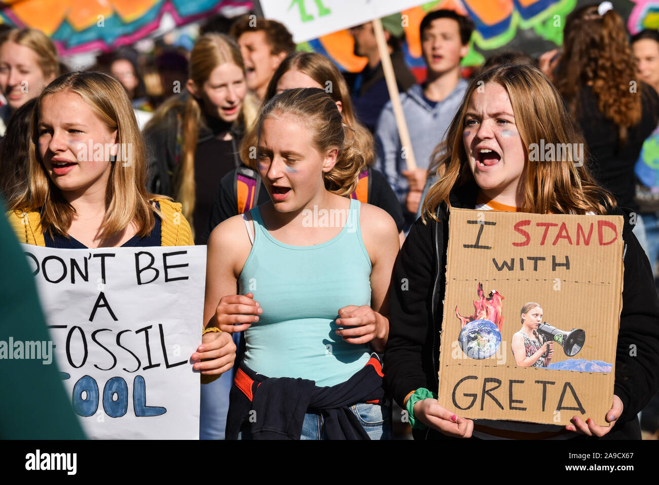 Studierende während der September 2019 Klima Streiks (auch als Globale Aktionswoche für zukünftige bekannt), Montpelier, VT demonstrieren. Viele gingen von der Schule. Stockfoto