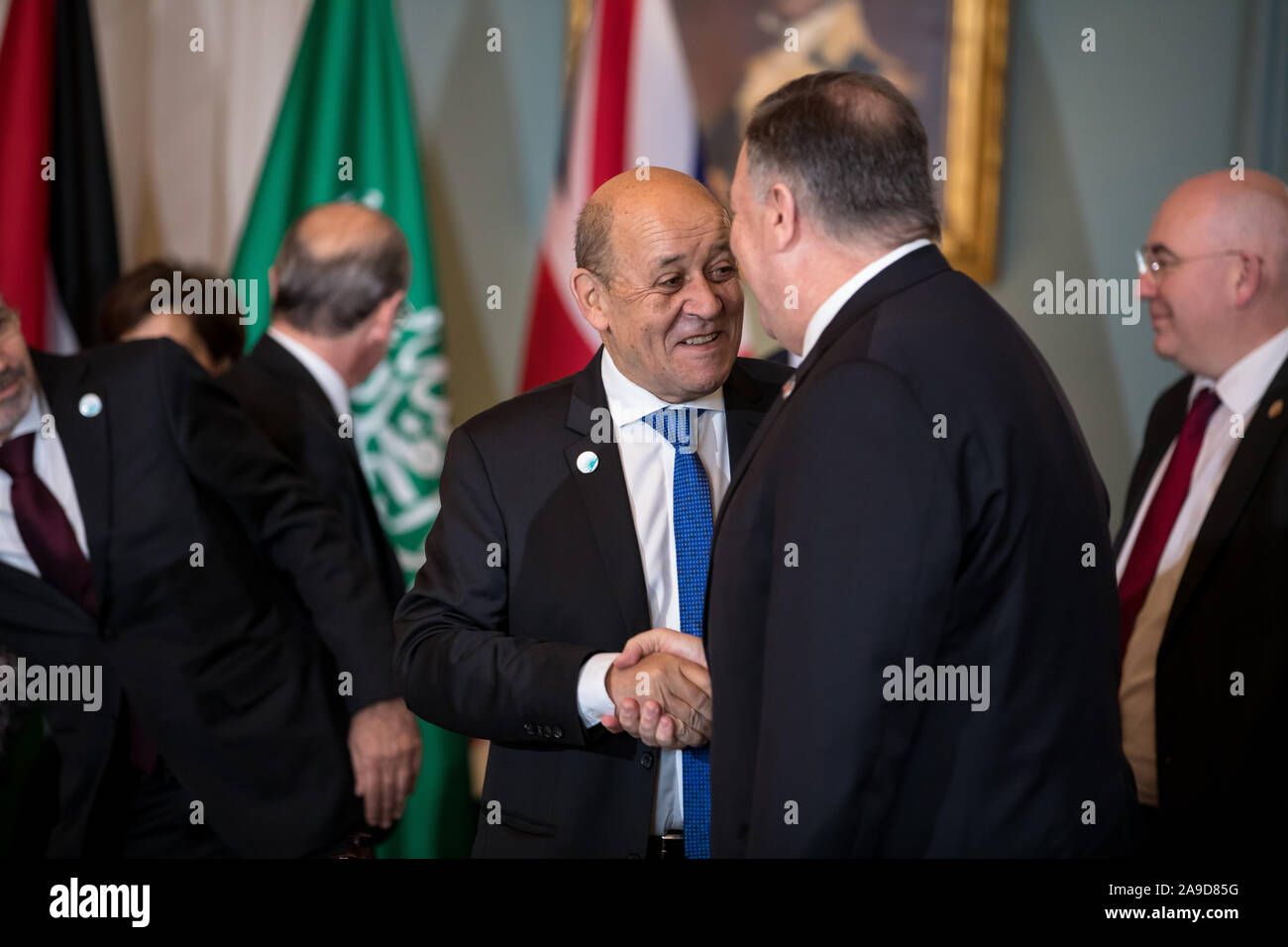 Washington, DC, USA. 14. November 2019. Staatssekretär Mike Pompeo met mit Außenminister der Globalen Koalition zu Besiegen ISIS. Stockfoto