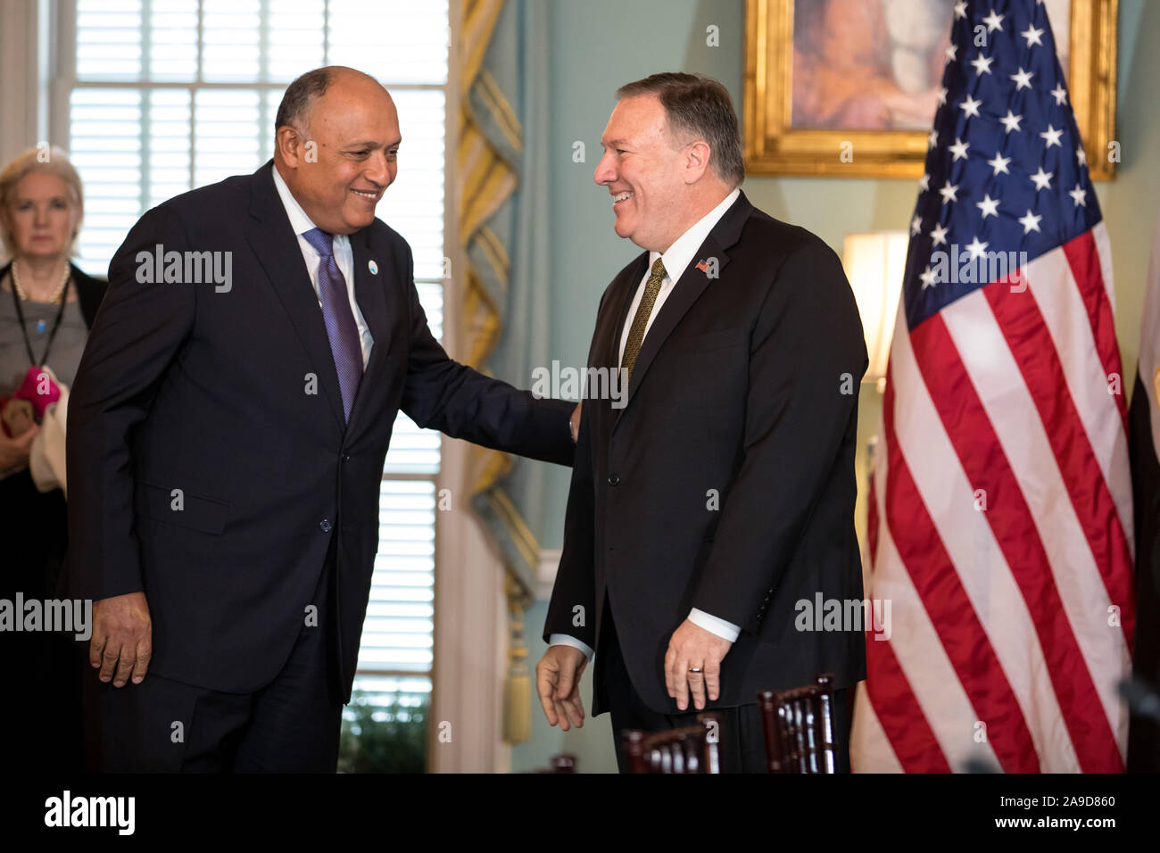 Washington, DC, USA. 14. November 2019. Staatssekretär Mike Pompeo met mit Außenminister der Globalen Koalition zu Besiegen ISIS. Stockfoto