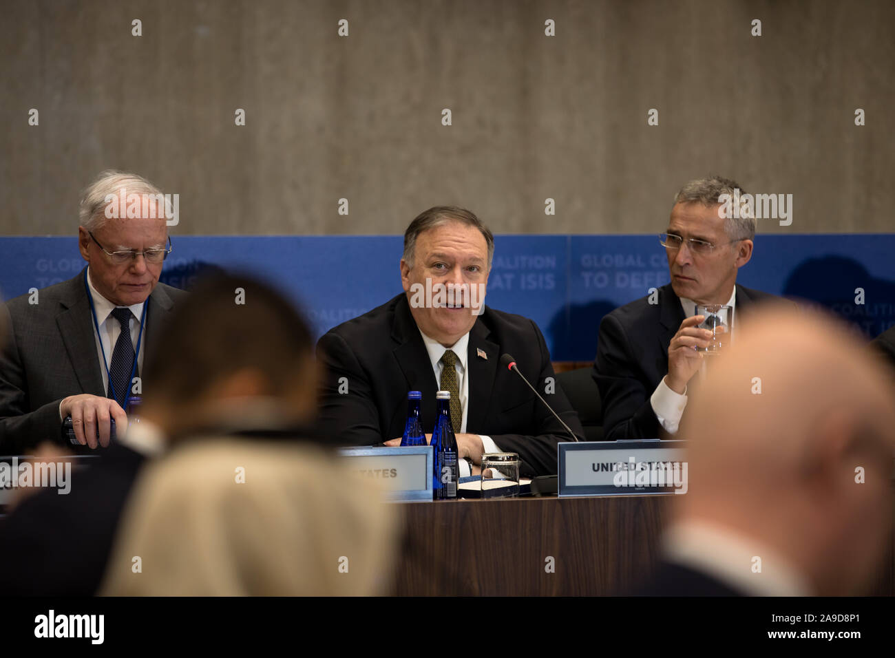 Washington, DC, USA. 14. November 2019. Staatssekretär Mike Pompeo met mit Außenminister der Globalen Koalition zu Besiegen ISIS. Stockfoto