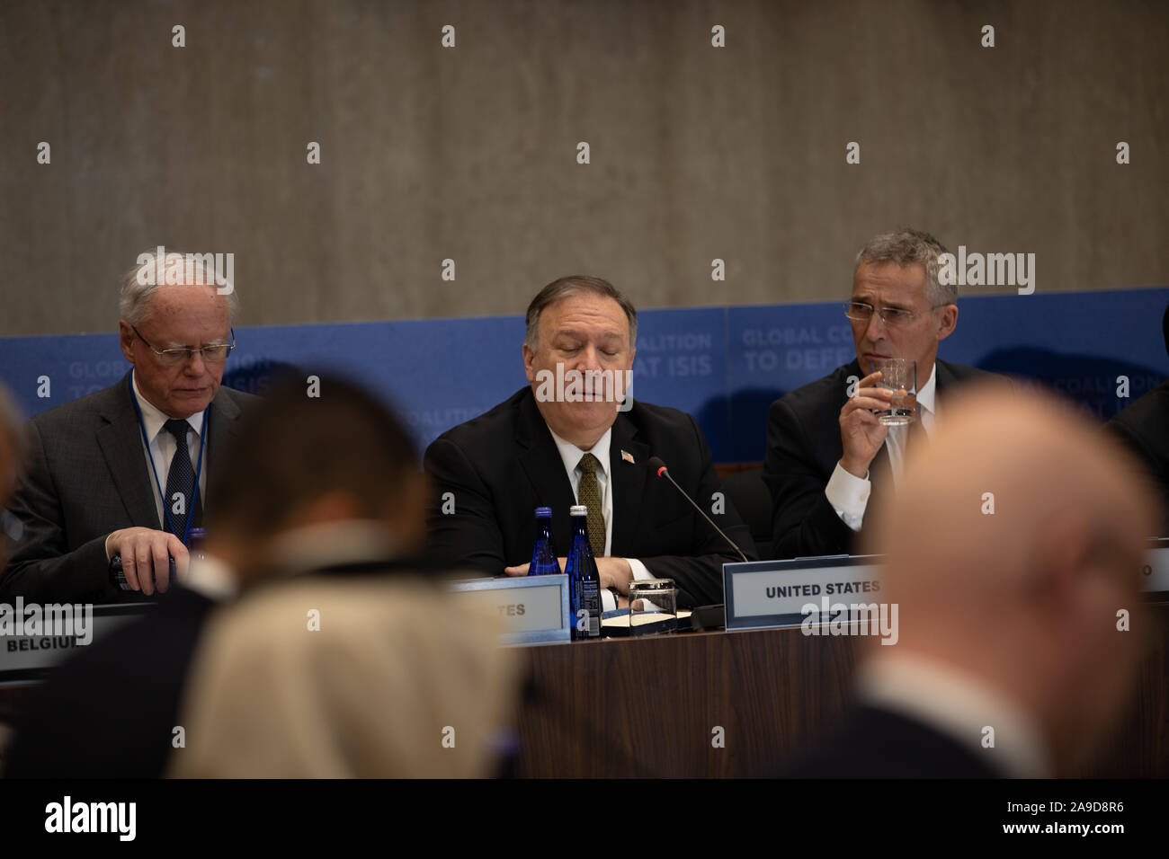 Washington, DC, USA. 14. November 2019. Staatssekretär Mike Pompeo met mit Außenminister der Globalen Koalition zu Besiegen ISIS. Stockfoto