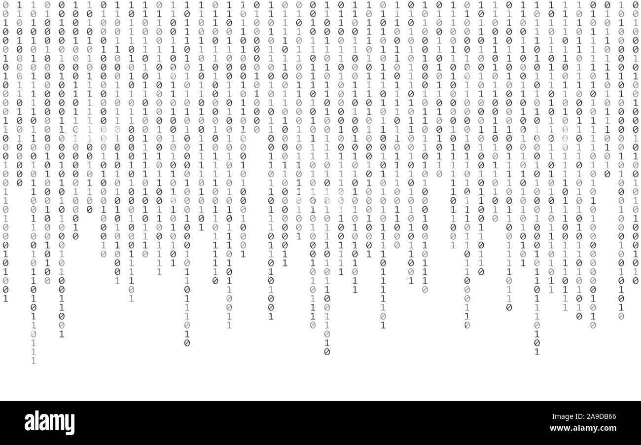 Der binäre Code auf weißem Hintergrund. Ausführen von Ziffern Konzept. Die Zahl auf der Tapete. Matrix Kulisse. 0 und 1 Symbole. Hacker Vorlage. Vektor Stock Vektor