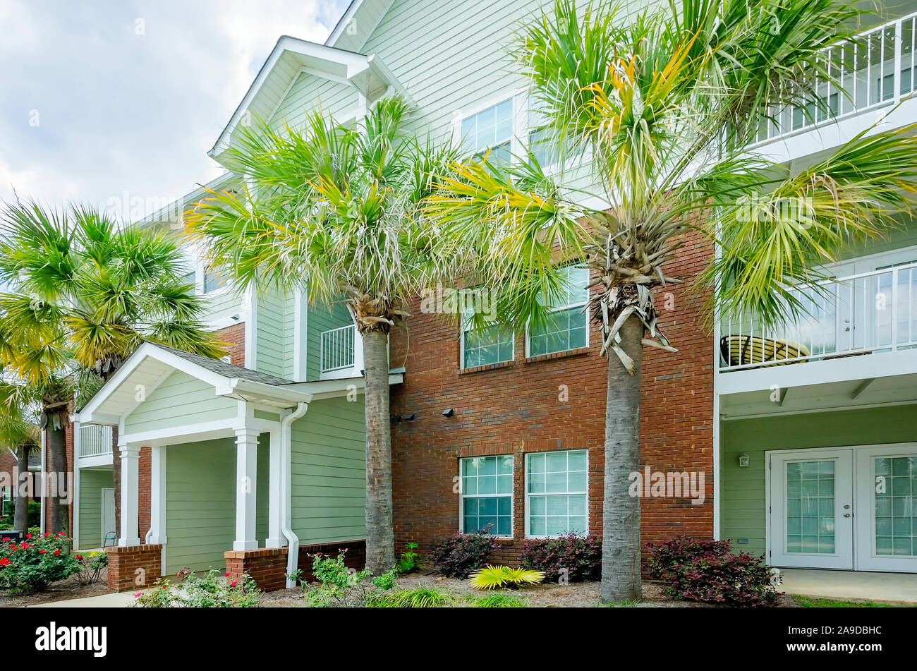 Apartment Gebäude sind im Cypress Cove Apartment Wohnungen in Mobile, Alabama. Der Apartmentkomplex ist im Besitz von Sealy Management betrieben. Stockfoto