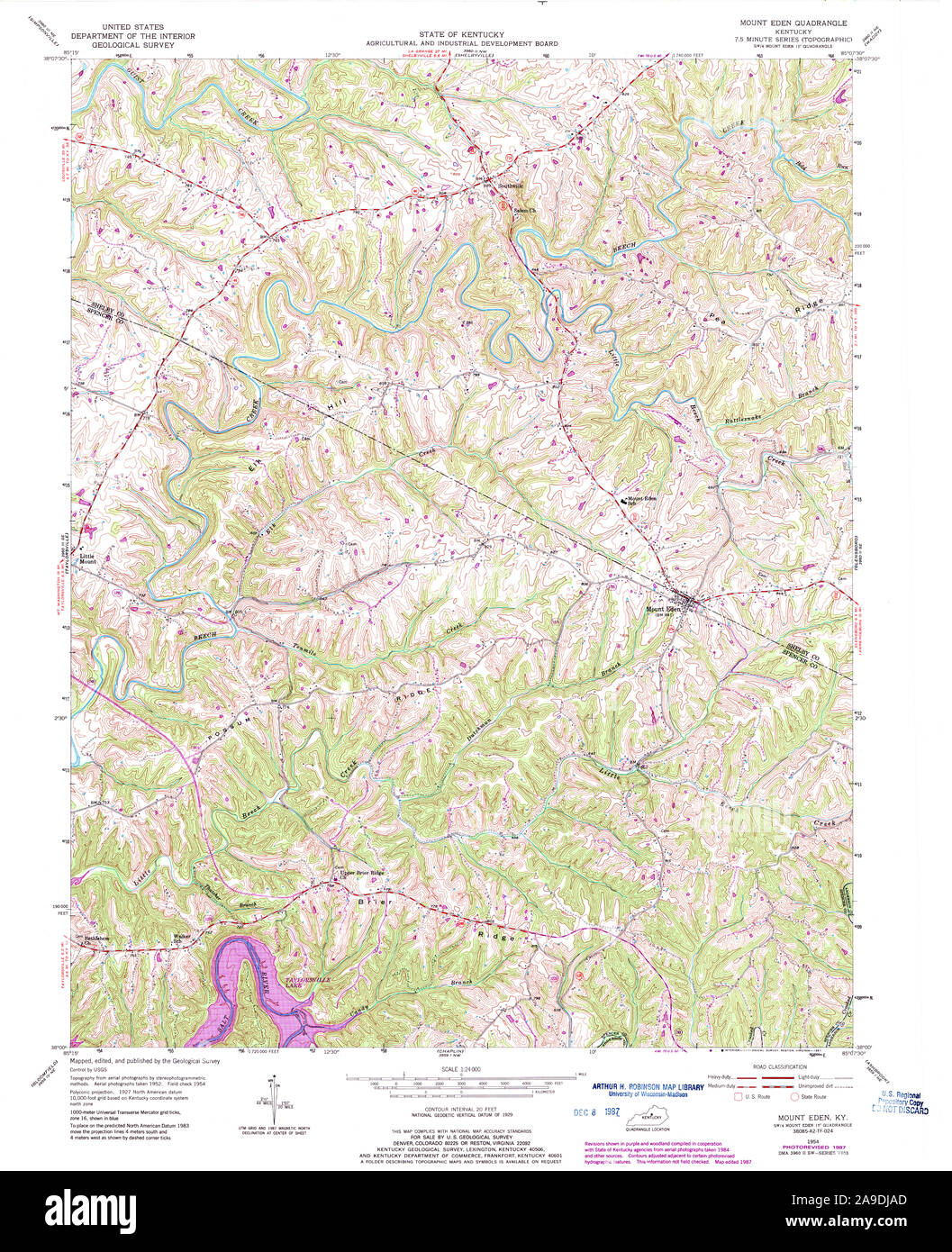 USGS TOPO Karte Kentucky KY Mount Eden 709337 1954 24000 Stockfoto