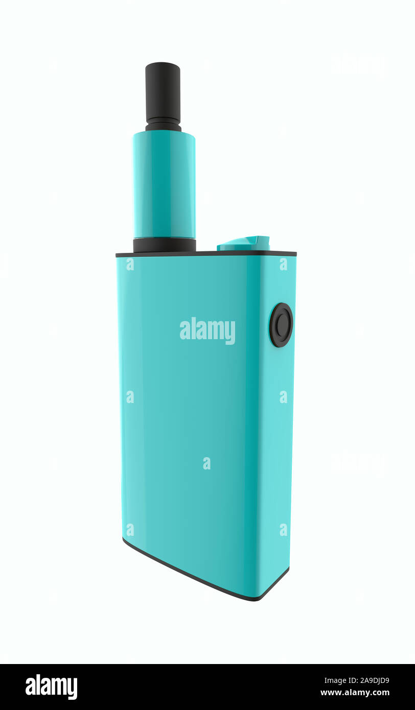 Beliebte blaue vaping Gerät. Sicher Vaper gadget 3d-Abbildung auf weißem Hintergrund. Stockfoto