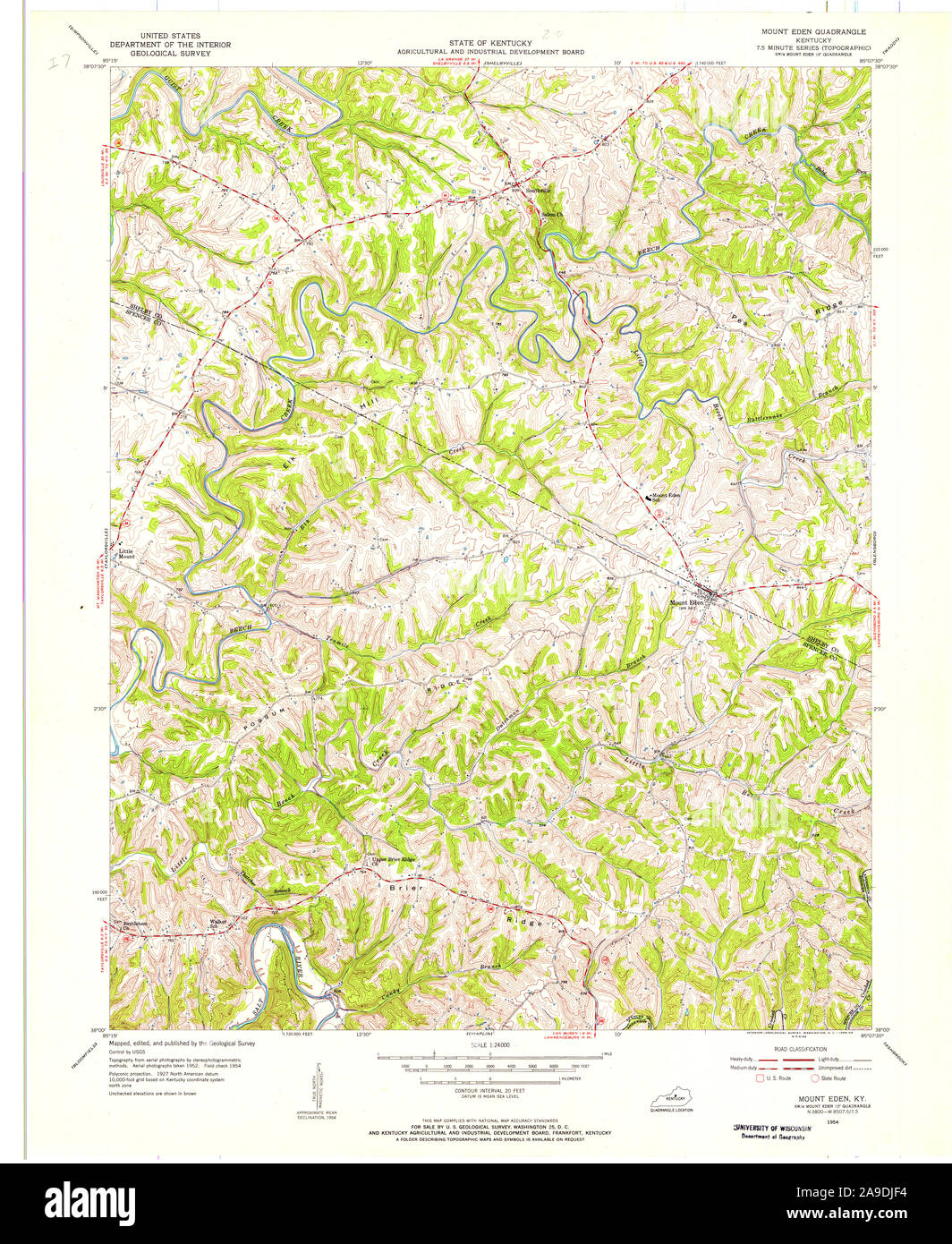 USGS TOPO Karte Kentucky KY Mount Eden 709338 1954 24000 Stockfoto