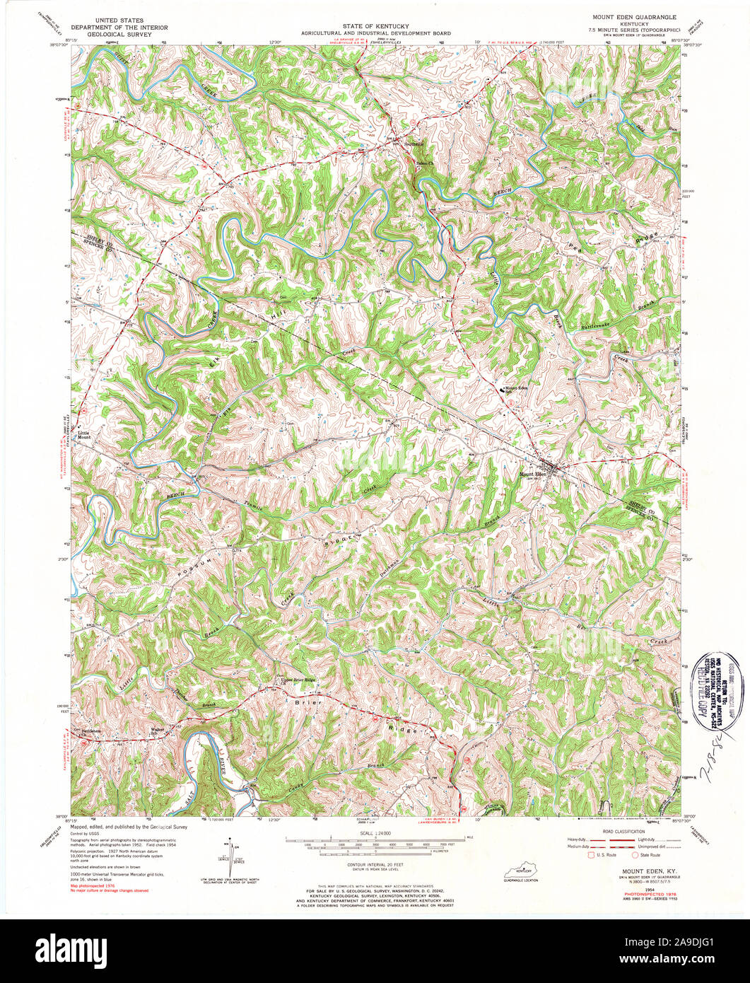 USGS TOPO Karte Kentucky KY Mount Eden 803806 1954 24000 Stockfoto