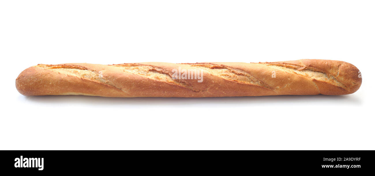Ganze Baguette Brot isoliert auf weißem Stockfoto