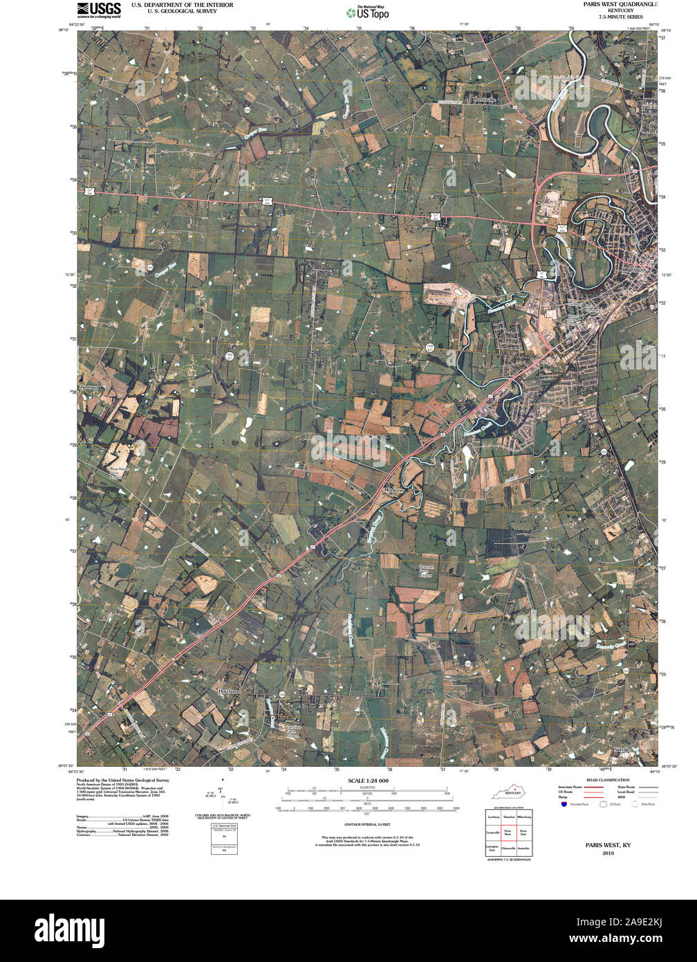 USGS TOPO Karte Kentucky KY Paris West 20100421 TM Stockfoto