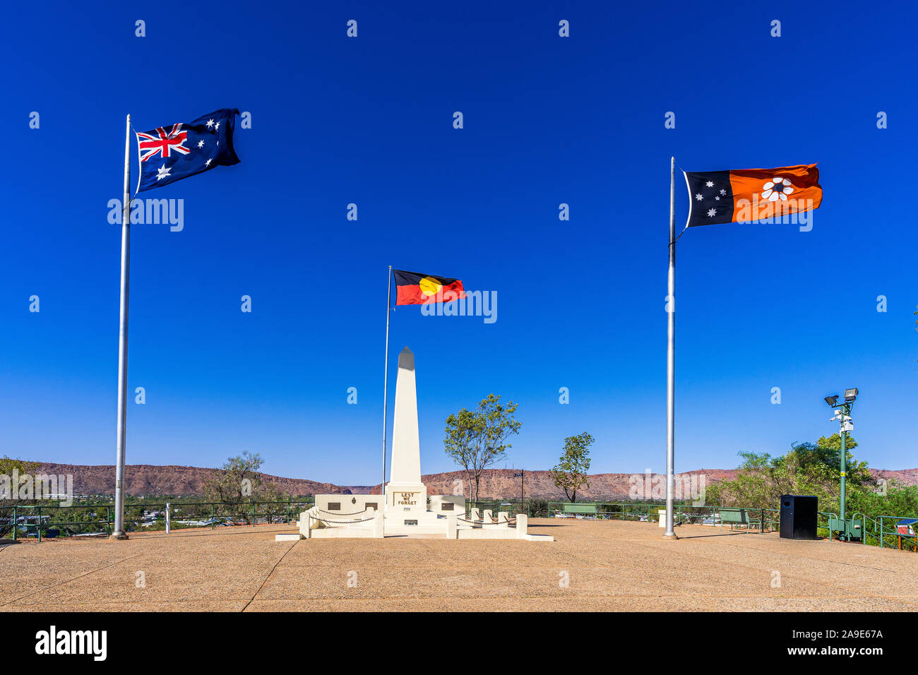 8 Okt 19 - Alice Springs, Northern Territory, Australien. Die ANZAC Hill Memorial in Alice Springs. Stockfoto