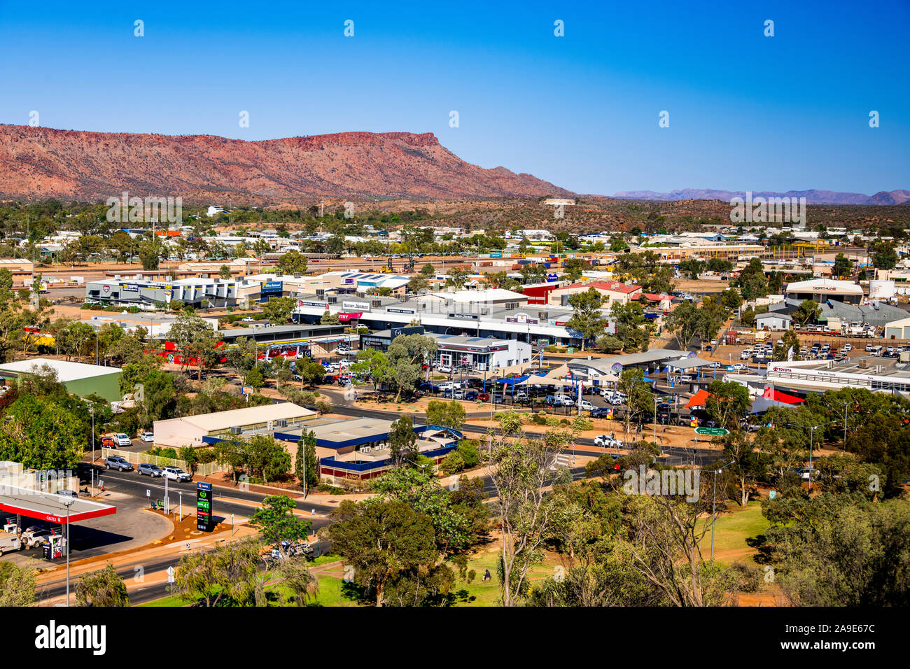 Der Blick auf Alice Springs vom ANZAC Hill.Alice Springs, Northern Territory, Australien. Stockfoto