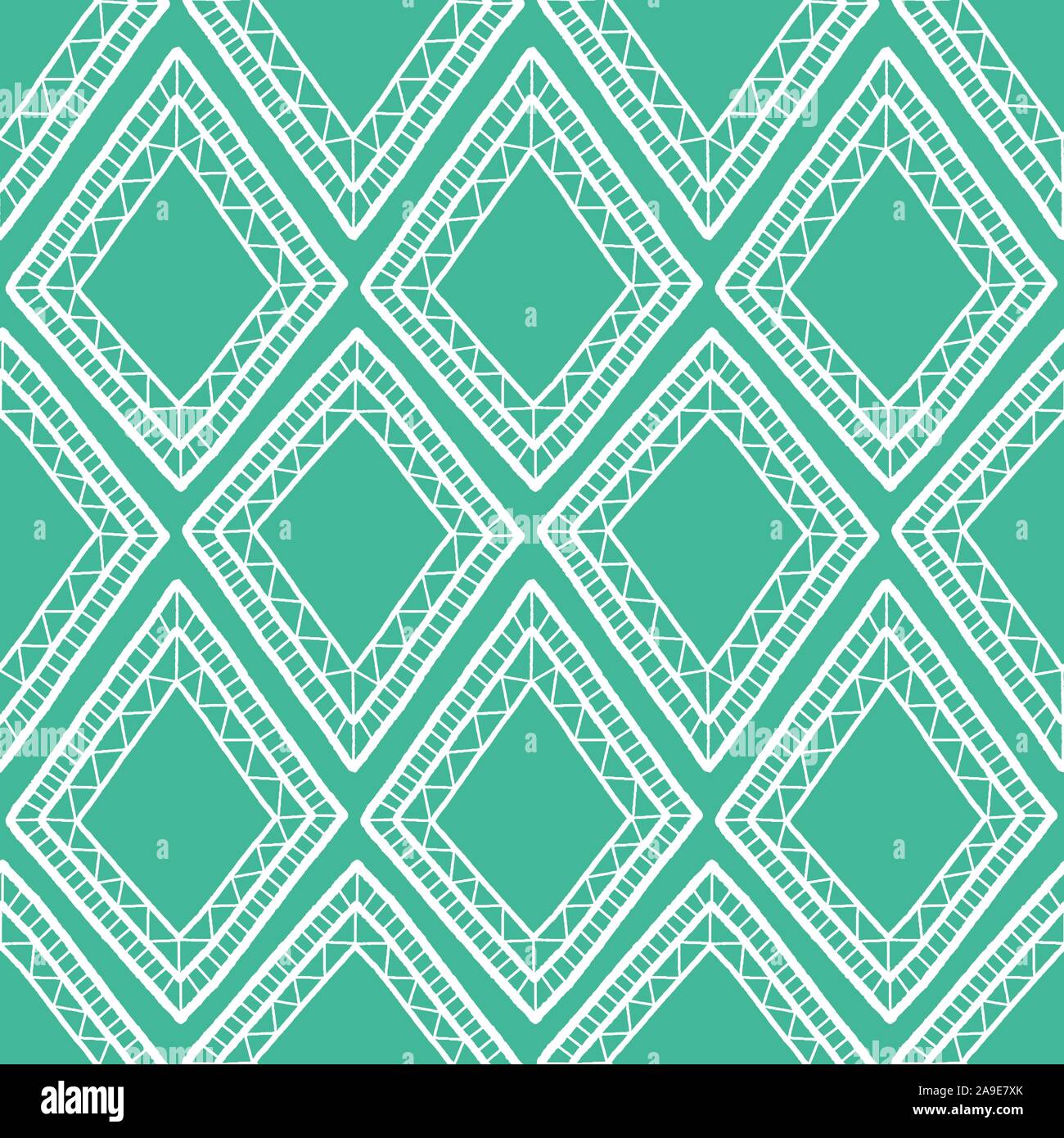 Abstrakte diamond Vektor nahtlose Repeat Pattern Hintergrund in Grün und Weiß. Stock Vektor