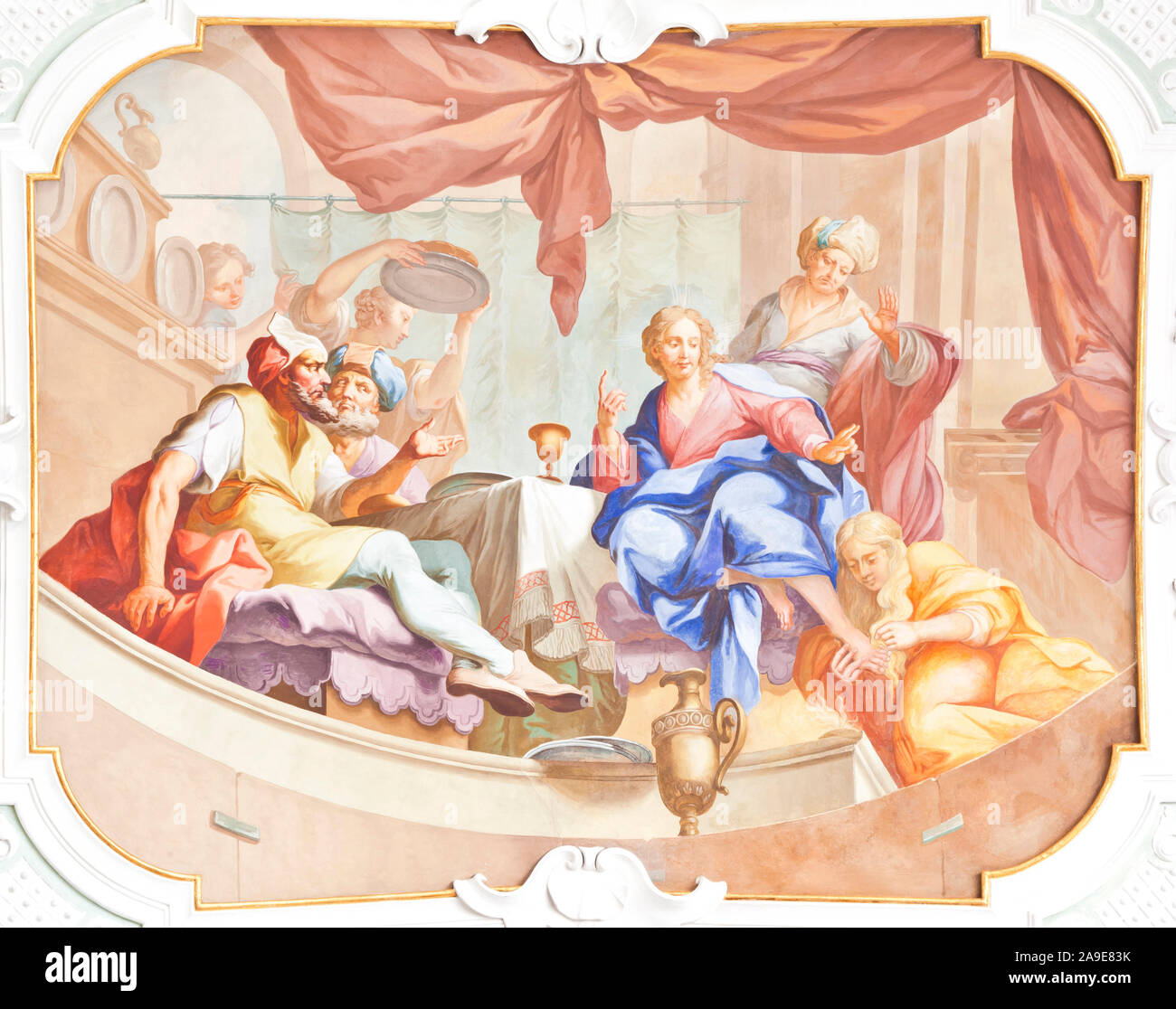 Ein Bild von einem schönen religiösen Fresko in Ochsenhausen, Deutschland Stockfoto