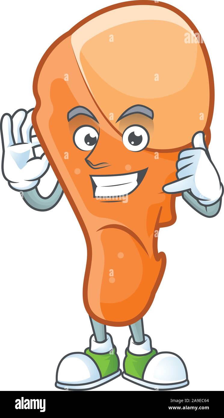 Knusprige Hähnchen Schenkel mit Maskottchen eine rufen Sie mich an. Stock Vektor