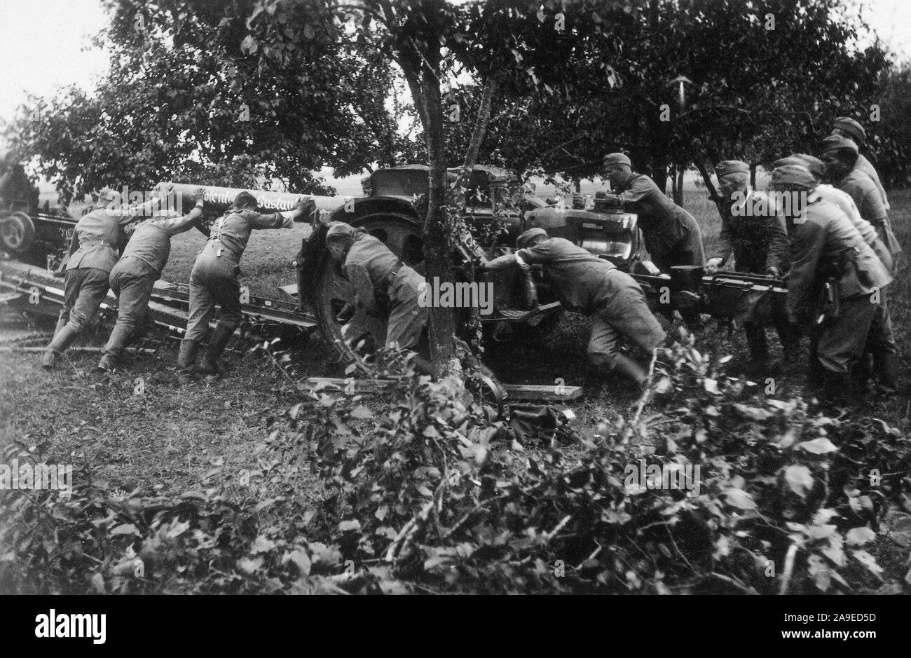 Eva Braun Sammlung (sedam) - Deutsche Soldaten an der Front, einem großen Gewehr Ca. 1930s oder 1940s Stockfoto