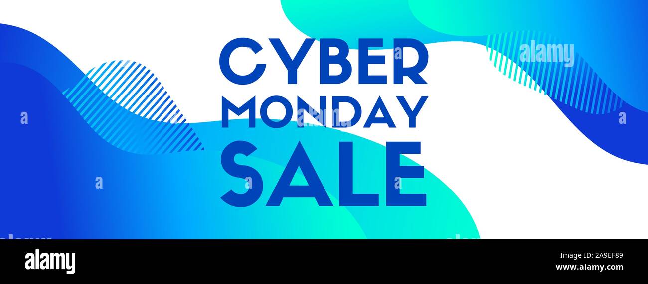 Cyber Monday verkauf Vektor Banner. Blaue Flüssigkeit abstrakt Hintergrund für Social Media. Promo Vorlage Stock Vektor