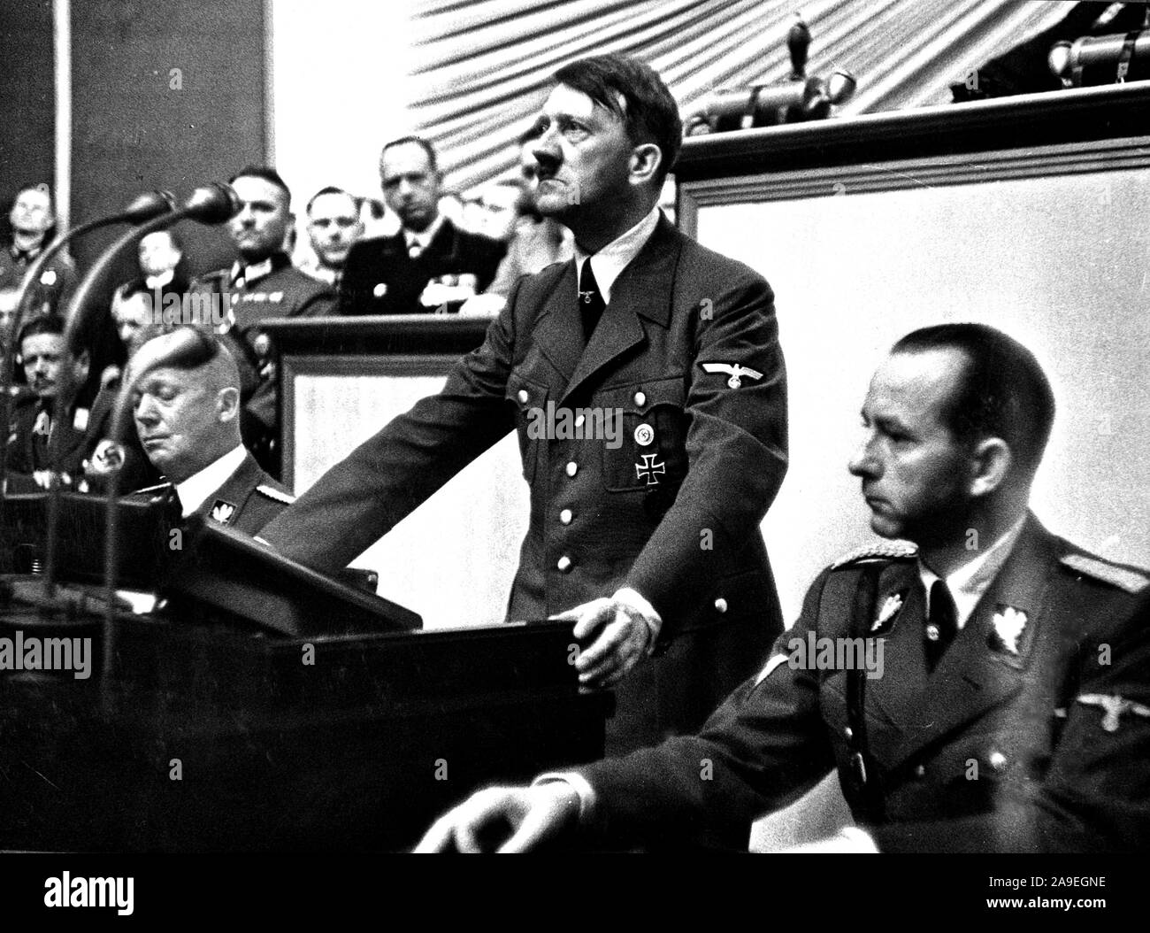 Hitler in einer Rede vor dem Reichstag. 1939 Stockfoto