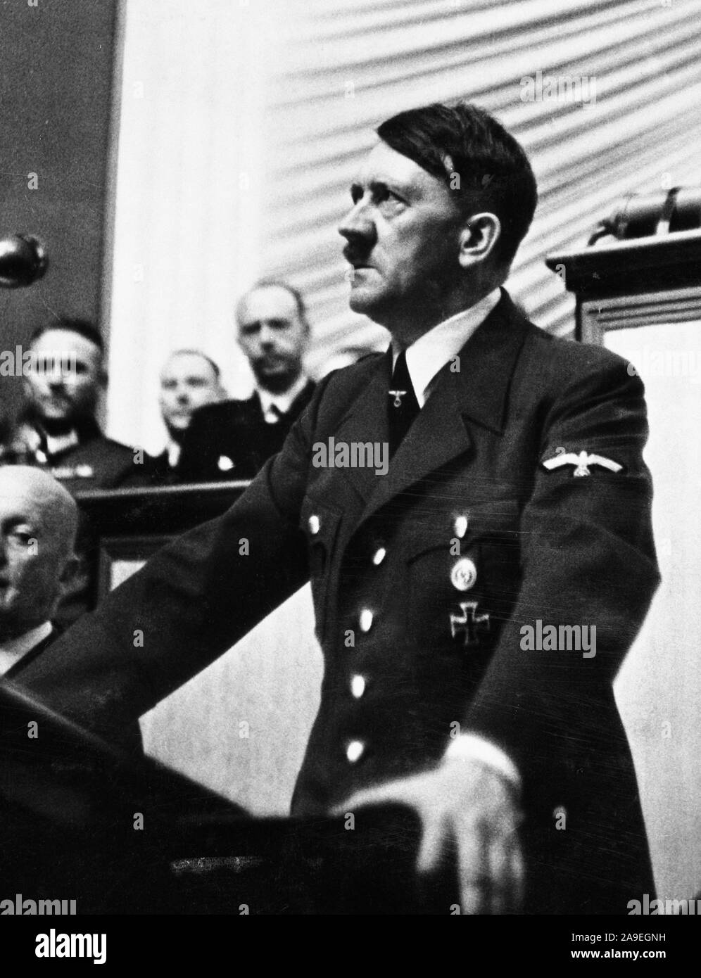 Hitler in einer Rede vor dem Reichstag. 1939 Stockfoto