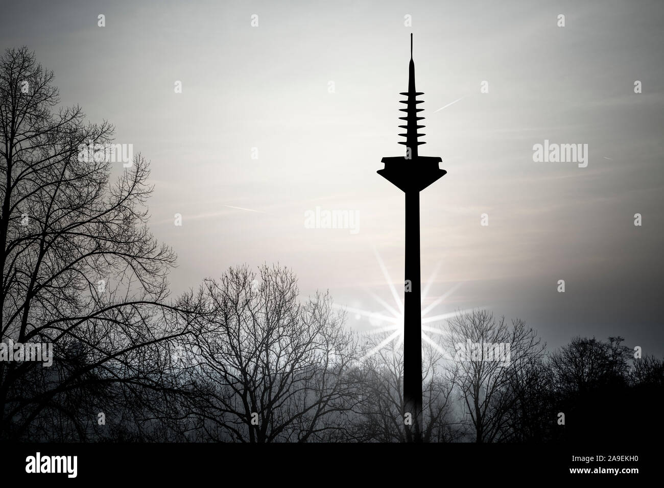 Frankfurter Fernsehturm in der Hintergrundbeleuchtung Stockfoto