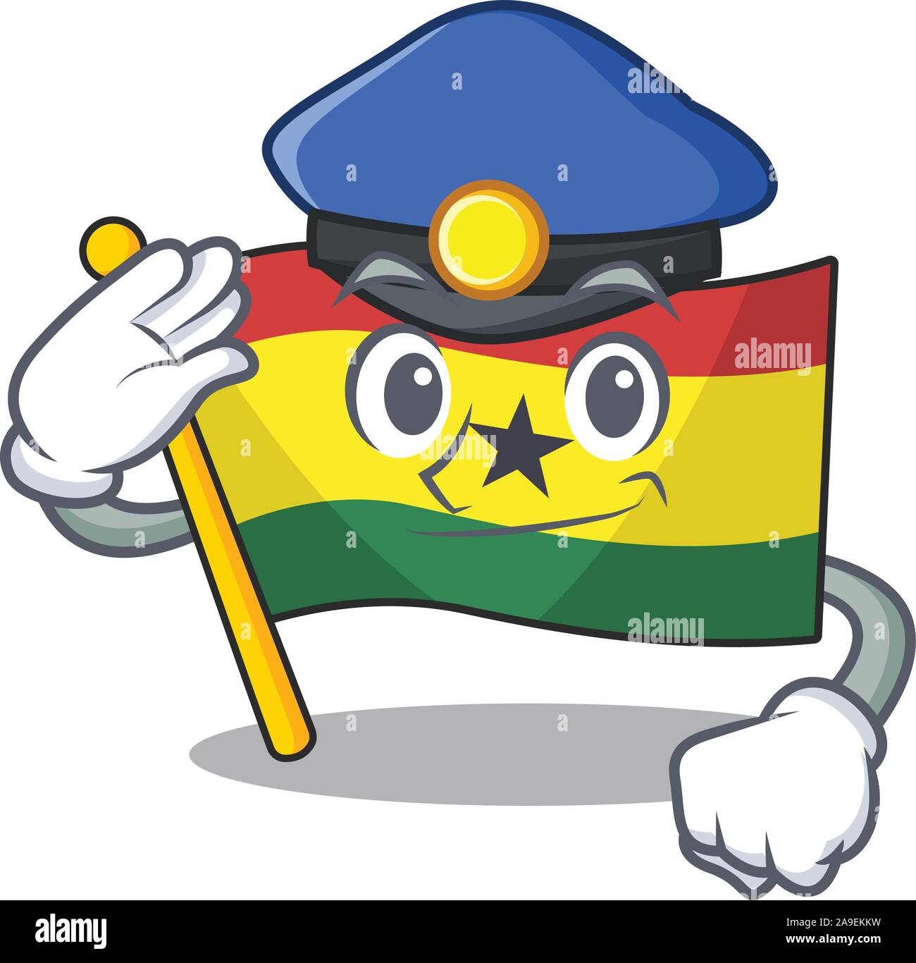 Cartoon Flagge Ghana im Zeichen der Polizei isoliert Stock Vektor