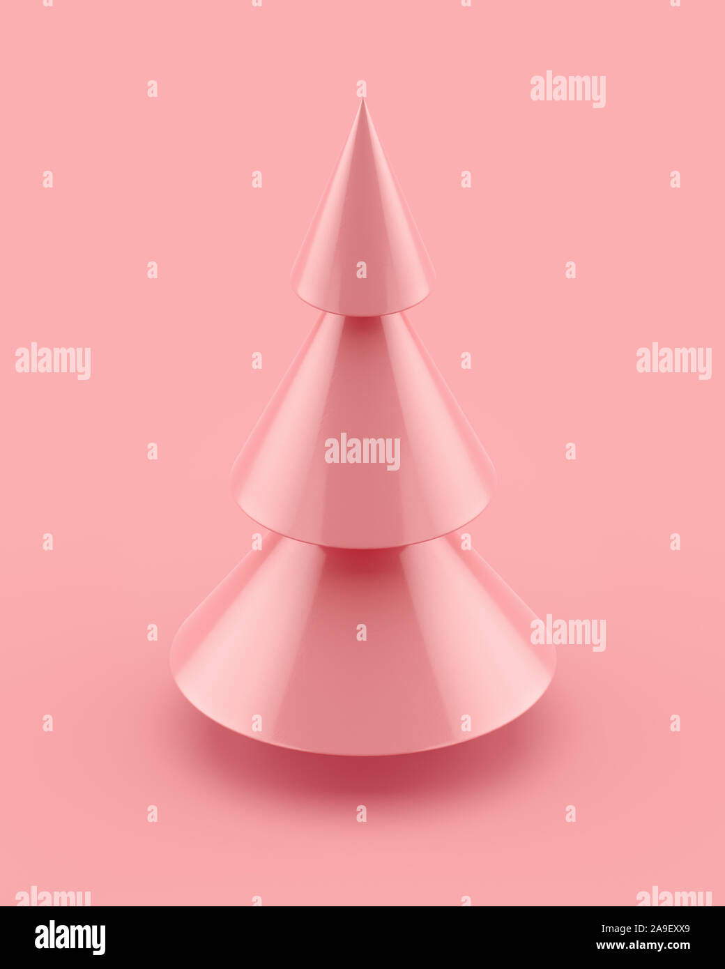 Einfache rosa Weihnachtsbaum Form 3D-Abbildung auf rosa Hintergrund. 3D-Rendering. Stockfoto