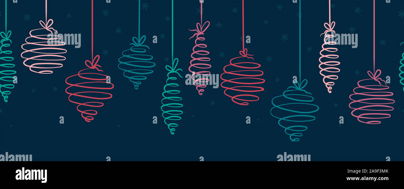 Spaß hand Christbaumkugeln horizontale Nahtlose hängenden Weihnachten Dekoration - ideal für Banner, Wallpaper, Umhüllung, Hintergrund, Vektor desi Stockfoto
