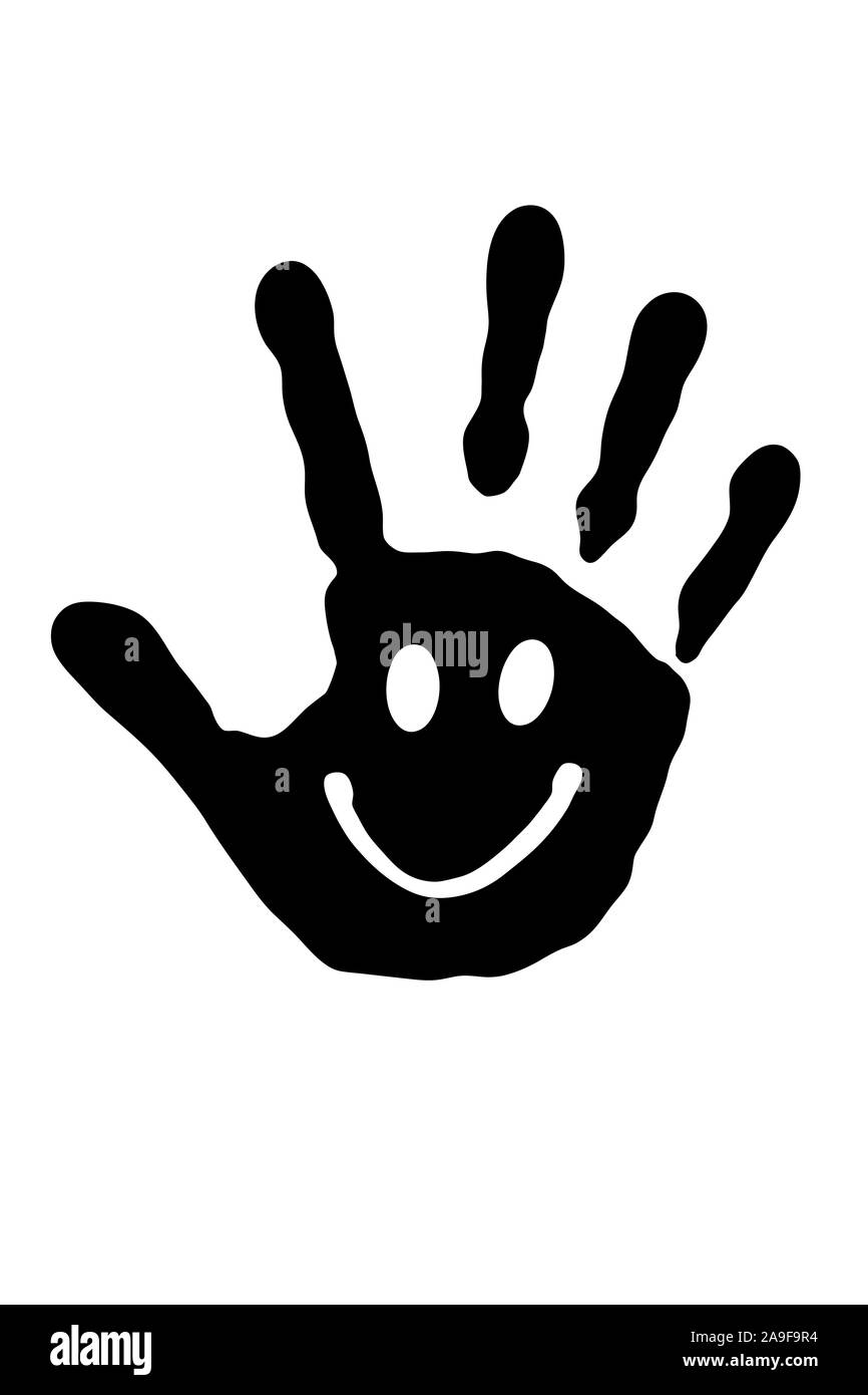 Handprint mit Smiley Stockfoto