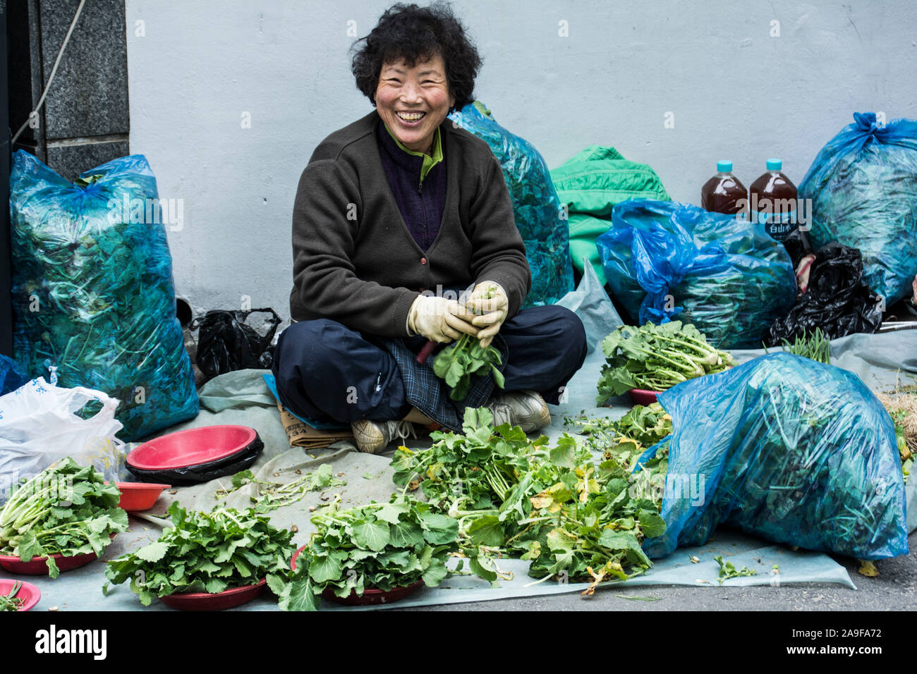 Gemüsehändler in Busan city Stockfoto