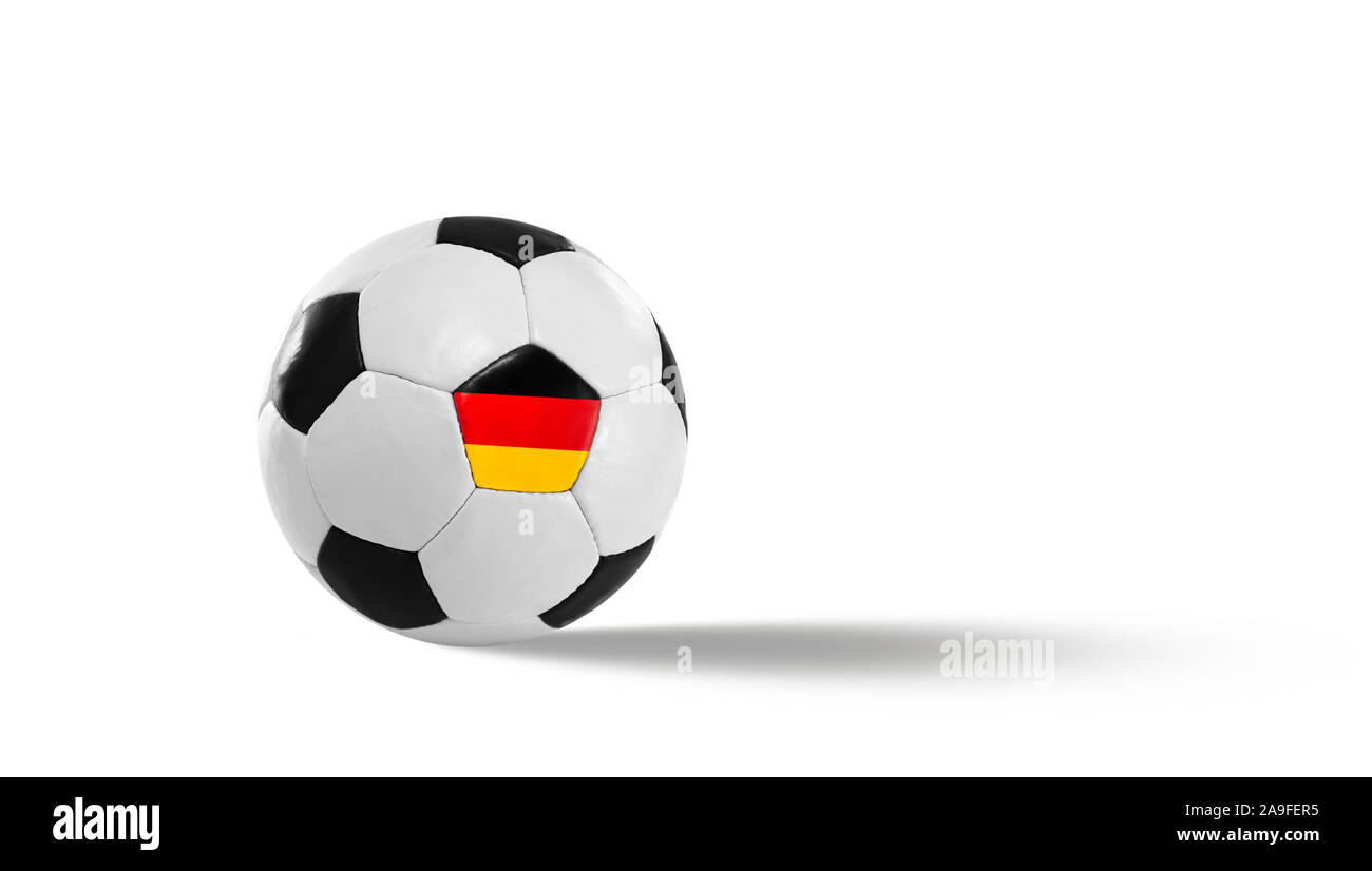 Schwarz Weiß Fußball in Leder mit deutschen Nationalfarben Stockfoto