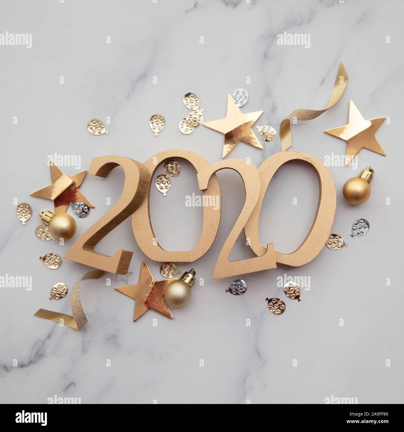 Neues Jahr Partei gold Dekoration Feier 2020 Hintergrund. Stockfoto