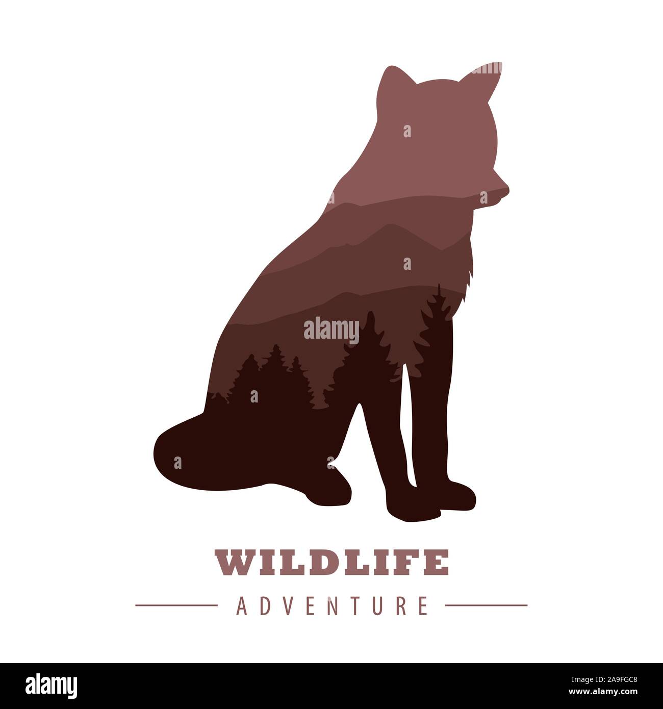 Wildlife Abenteuer wolf Silhouette mit Wald landschaft Vektor-illustration EPS 10. Stock Vektor