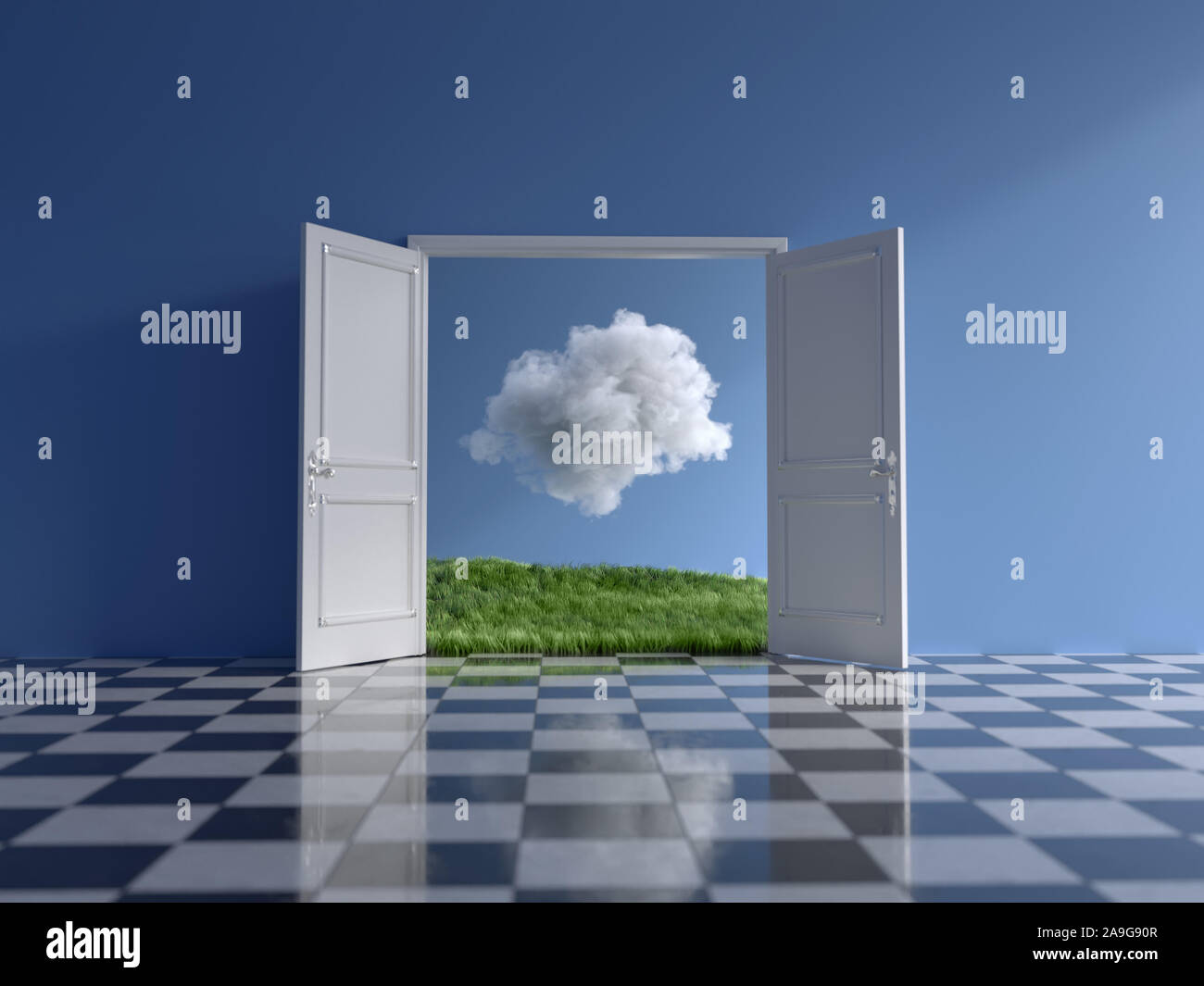 Leere blaue Innenraum mit Cloud innerhalb Stockfoto