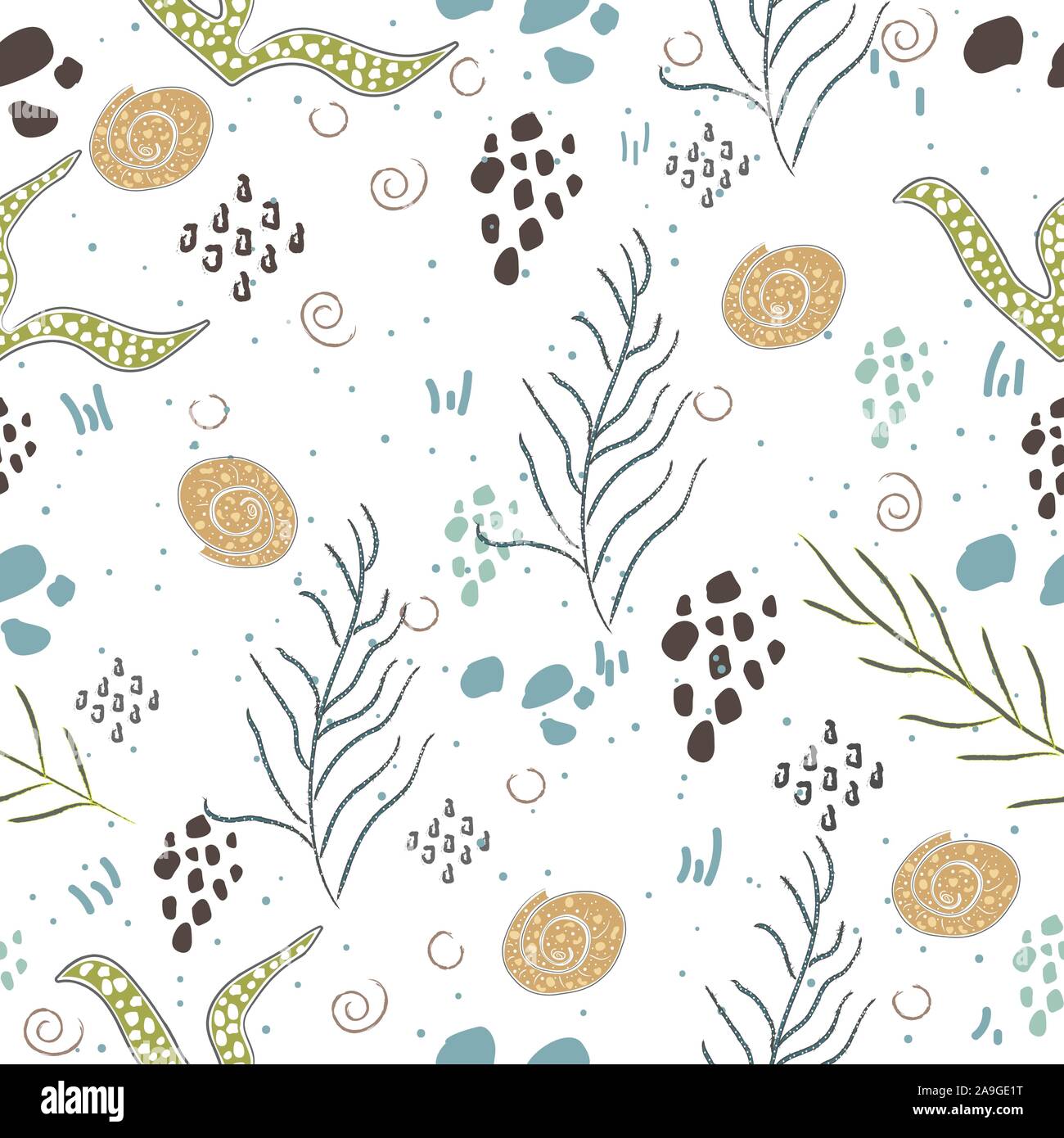 Nahtlose Algen nahtlose Muster. Moderne digitale Design. Marine, Sich wiederholendes Muster. Modern im skandinavischen Stil. Moderne Farben und Design. Stock Vektor