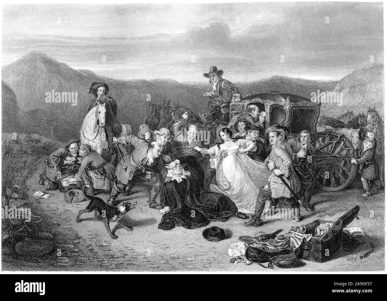 Eine Gravur des Mordes an Erzbischof Sharpe (Sharp) 1679 bei hoher Auflösung aus einem Buch 1859 gedruckten gescannt. Glaubten copyright frei. Stockfoto