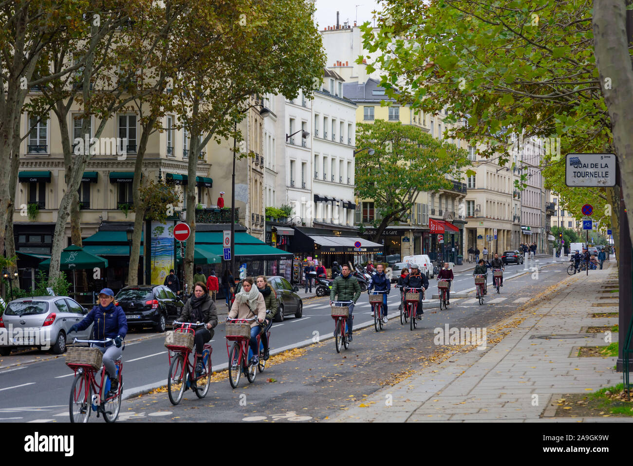 Paris, Quai de la Tournelle, Radweg Stockfoto