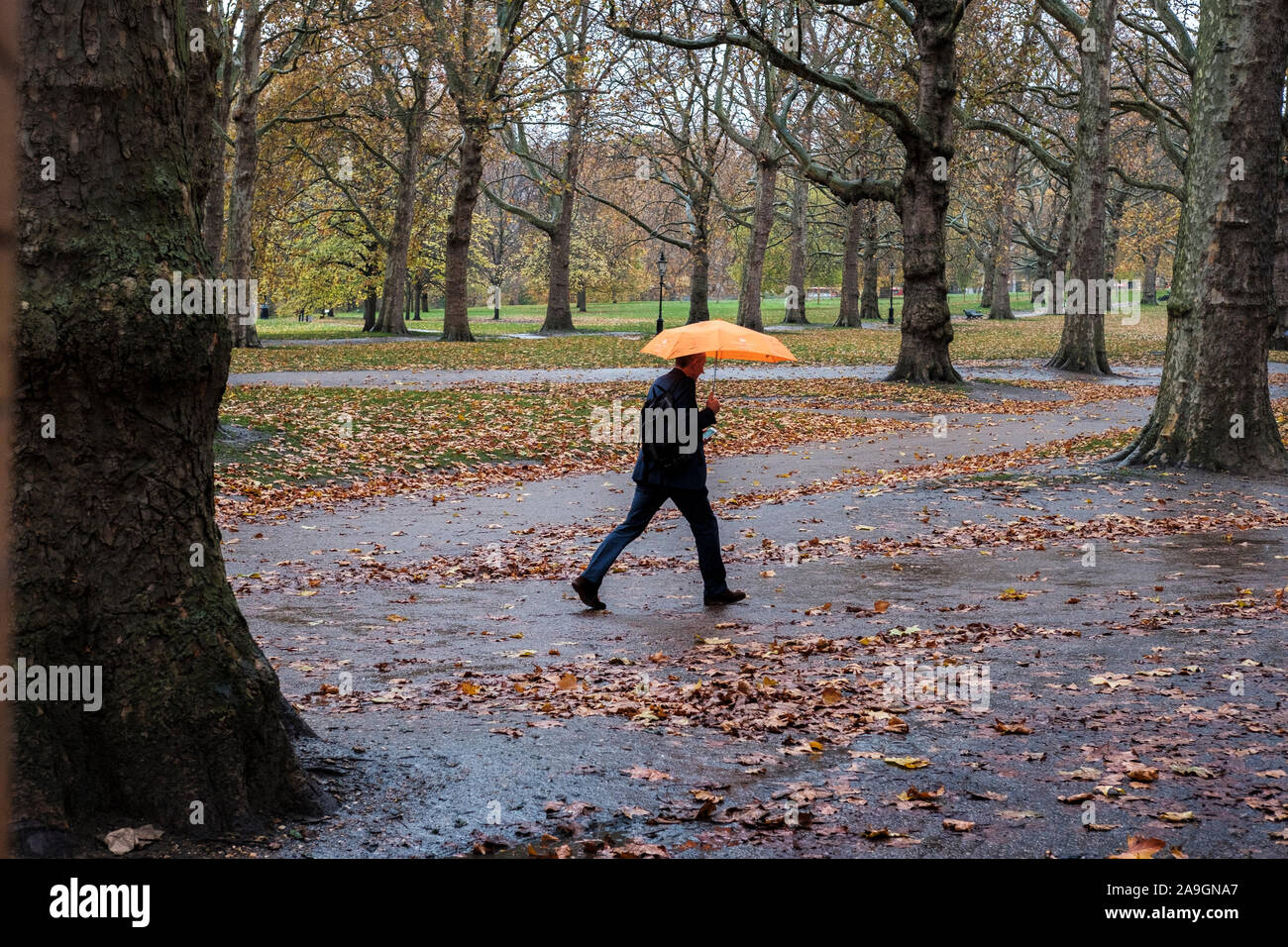 Mann mit Schirm, St. James's Park, London, England Stockfoto