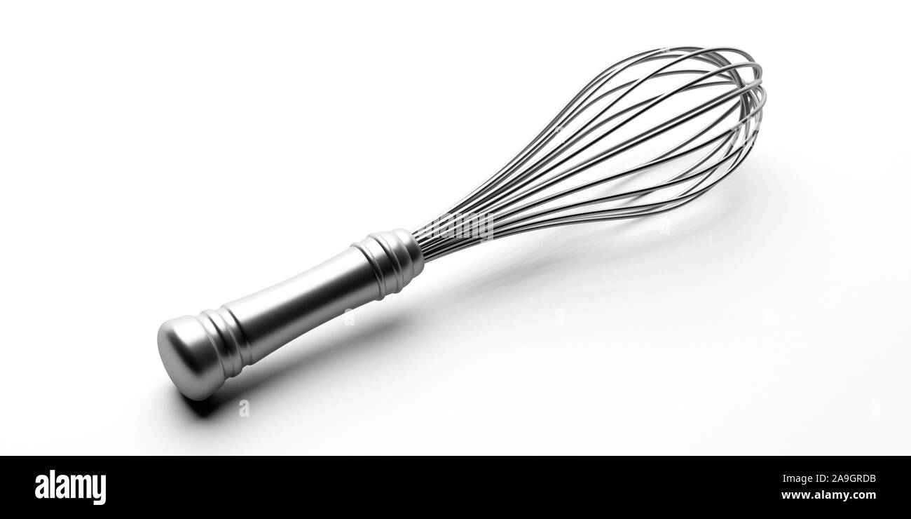 Kabel Schneebesen, mischen Ballon Mischer zum Mischen, Schlagen, Egg Beater isoliert gegen den weißen Hintergrund. Metall Edelstahl kitcenware Utensil. 3d-Kranke Stockfoto