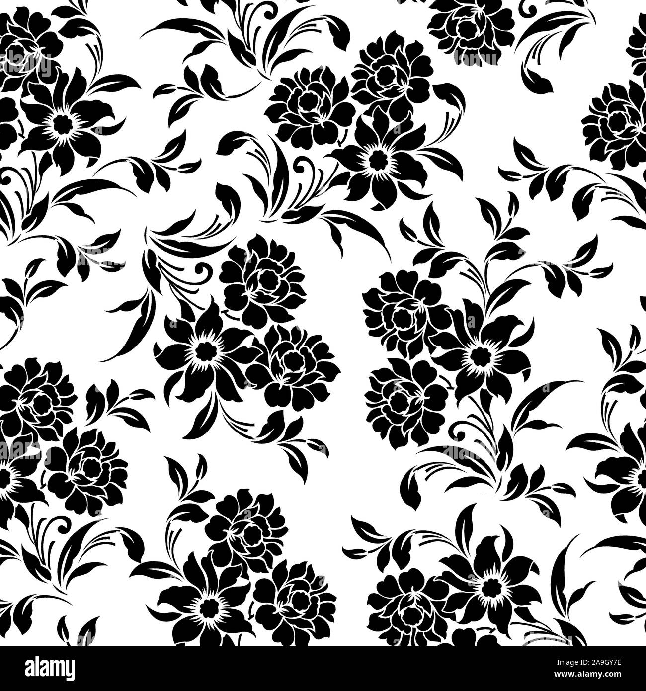 Nahtlose floral black white Pattern Stockfoto