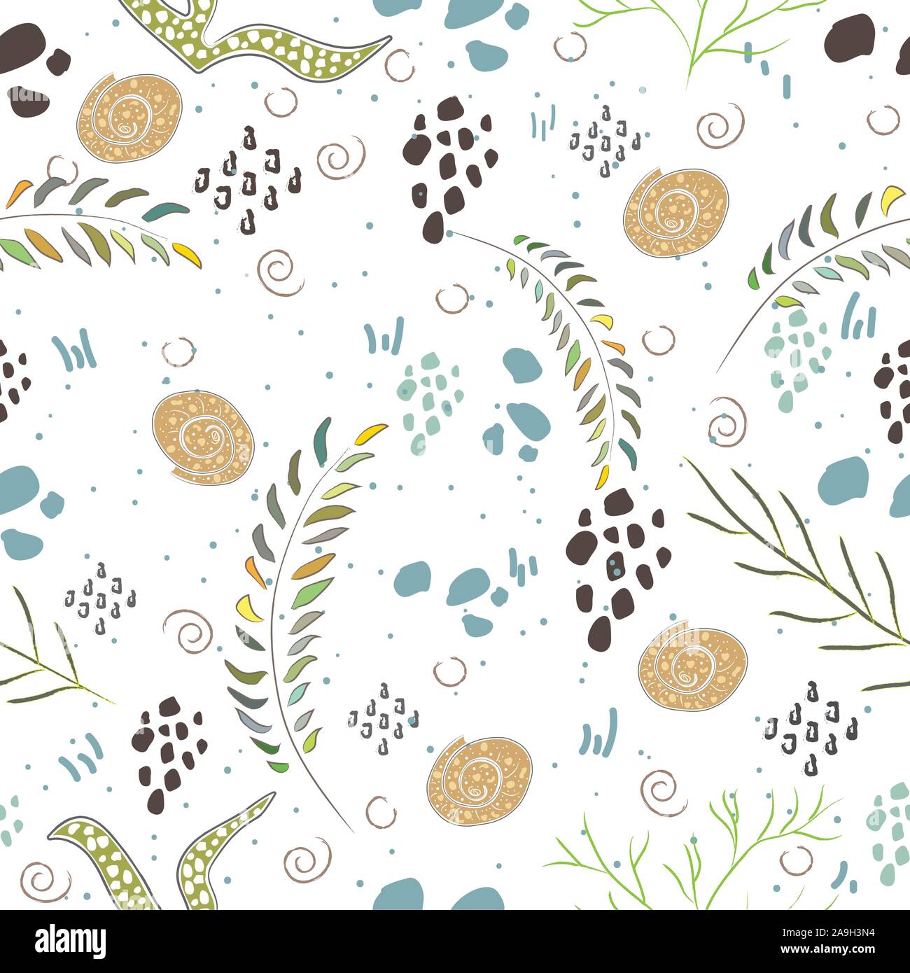 Nahtlose Algen nahtlose Muster. Moderne digitale Design. Marine, Sich wiederholendes Muster. Modern im skandinavischen Stil. Moderne Farben und Design. Stock Vektor