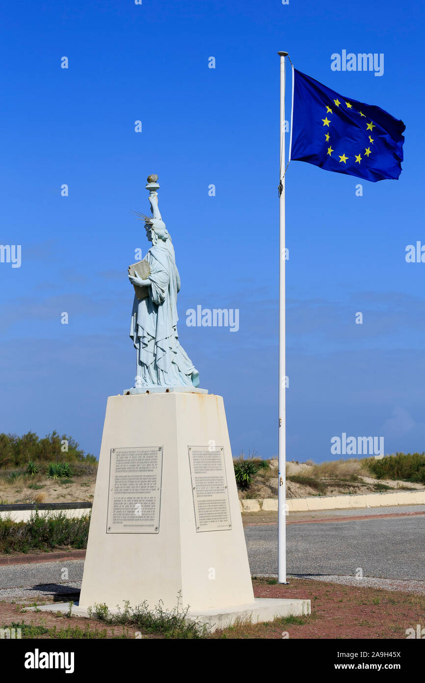 Lady Liberty Flag, Soulac-sur-Mer, Medoc Atlantique, Frankreich Stockfoto