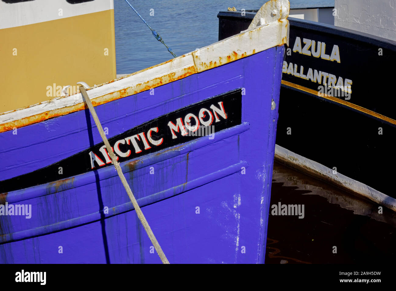 Details der Boote im Hafen von Girvan, South Ayrshire, Schottland. Stockfoto
