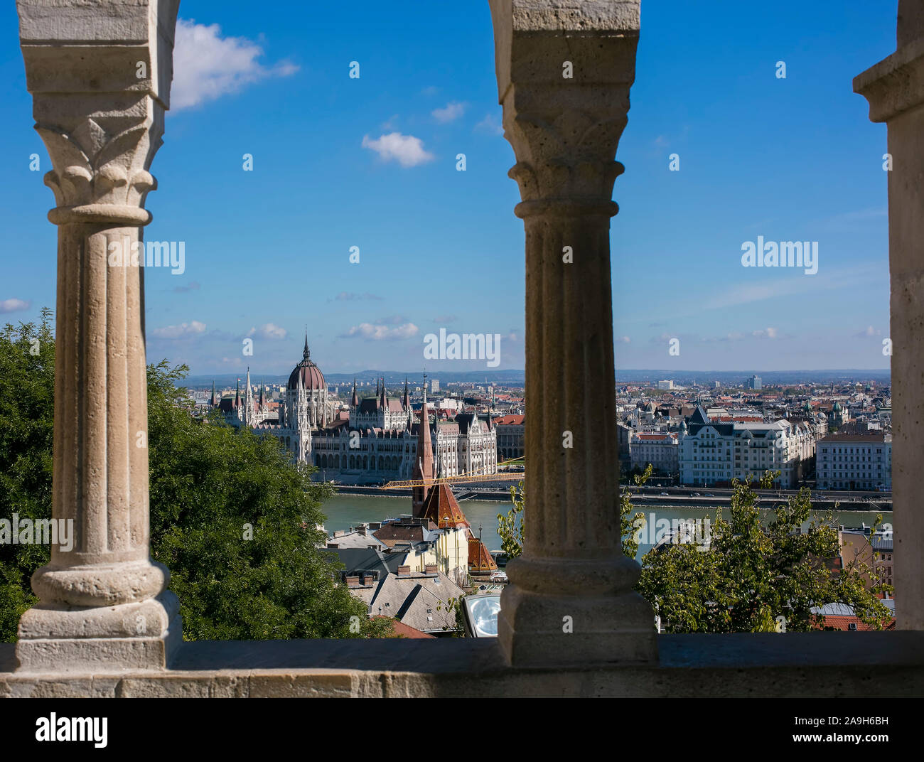 Budapest und Donau von Fisherman's Bastion, Budaer Burg Stockfoto