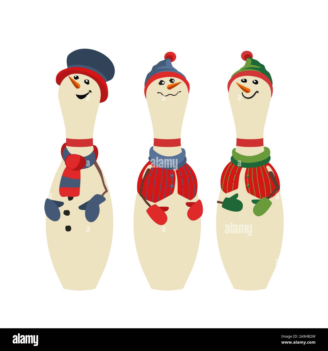 Niedliche Bowling Pins flache Farbe Vektor-Symbol-Set Stock Vektor