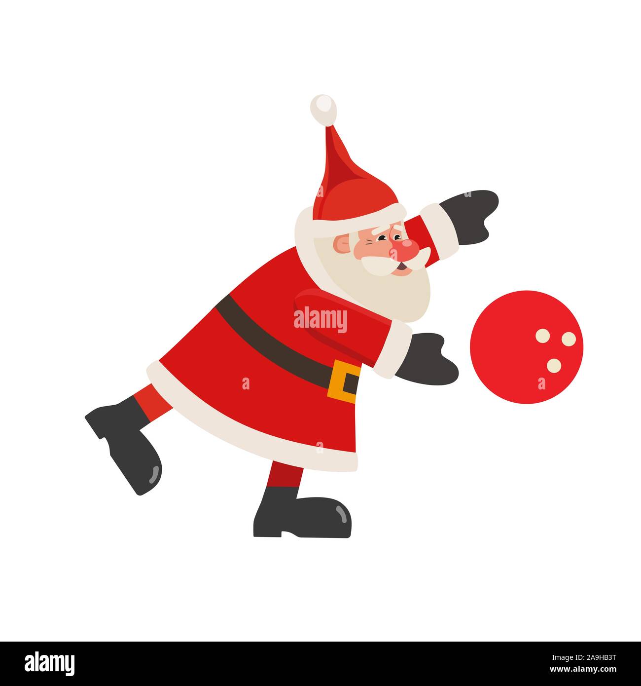 Santa Claus spielen Bowling Vektor-Symbol auf weiß isoliert Stock Vektor