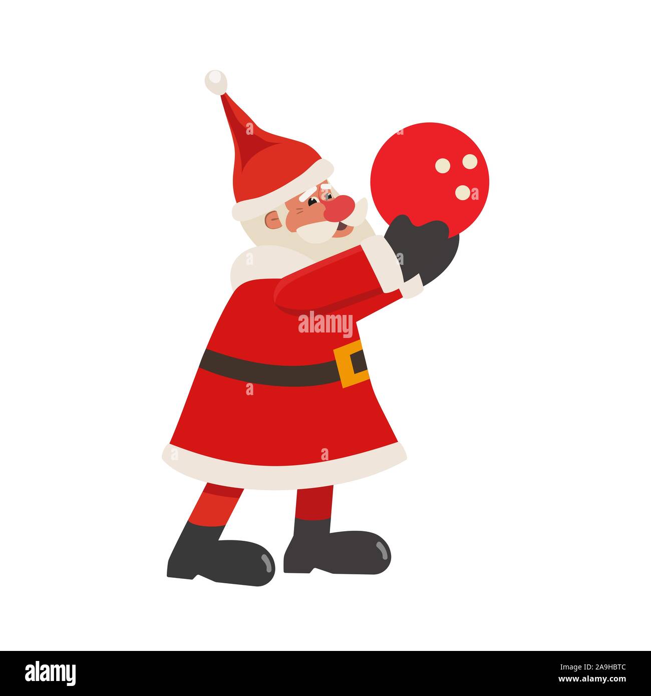 Santa Claus spielen Bowling Vektor-Symbol auf weiß isoliert Stock Vektor