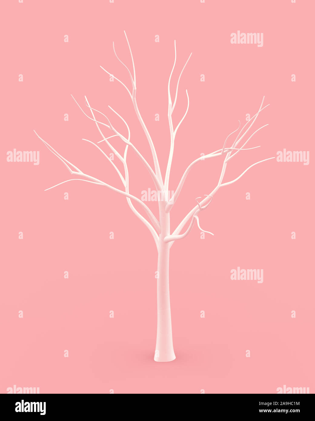 Weiß Baum mit Niederlassungen auf rosa Hintergrund. 3D-Rendering. Stockfoto