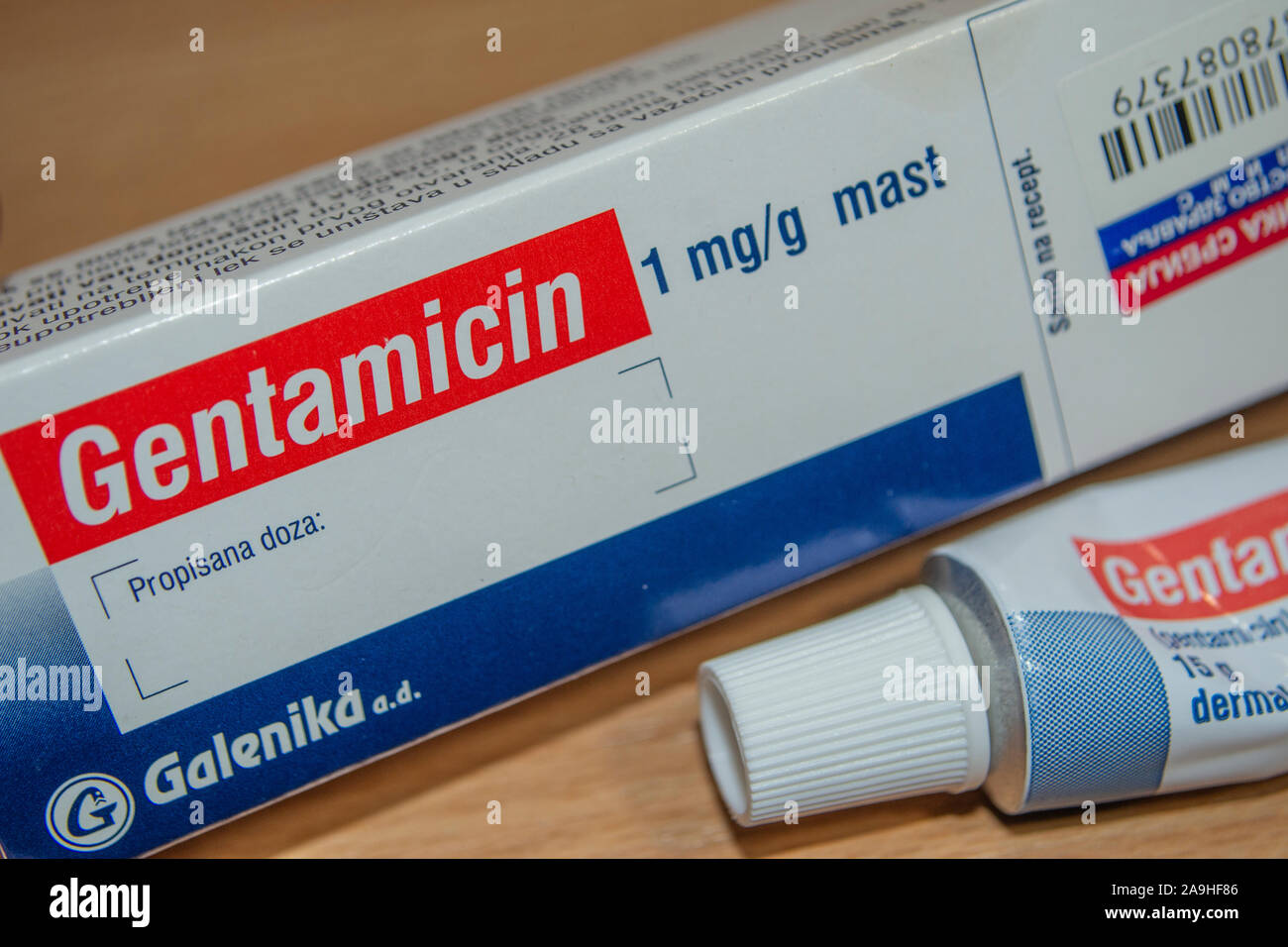 Gentamicin Creme 1 mg/g für Infektionen, Galenika, Serbien Stockfoto