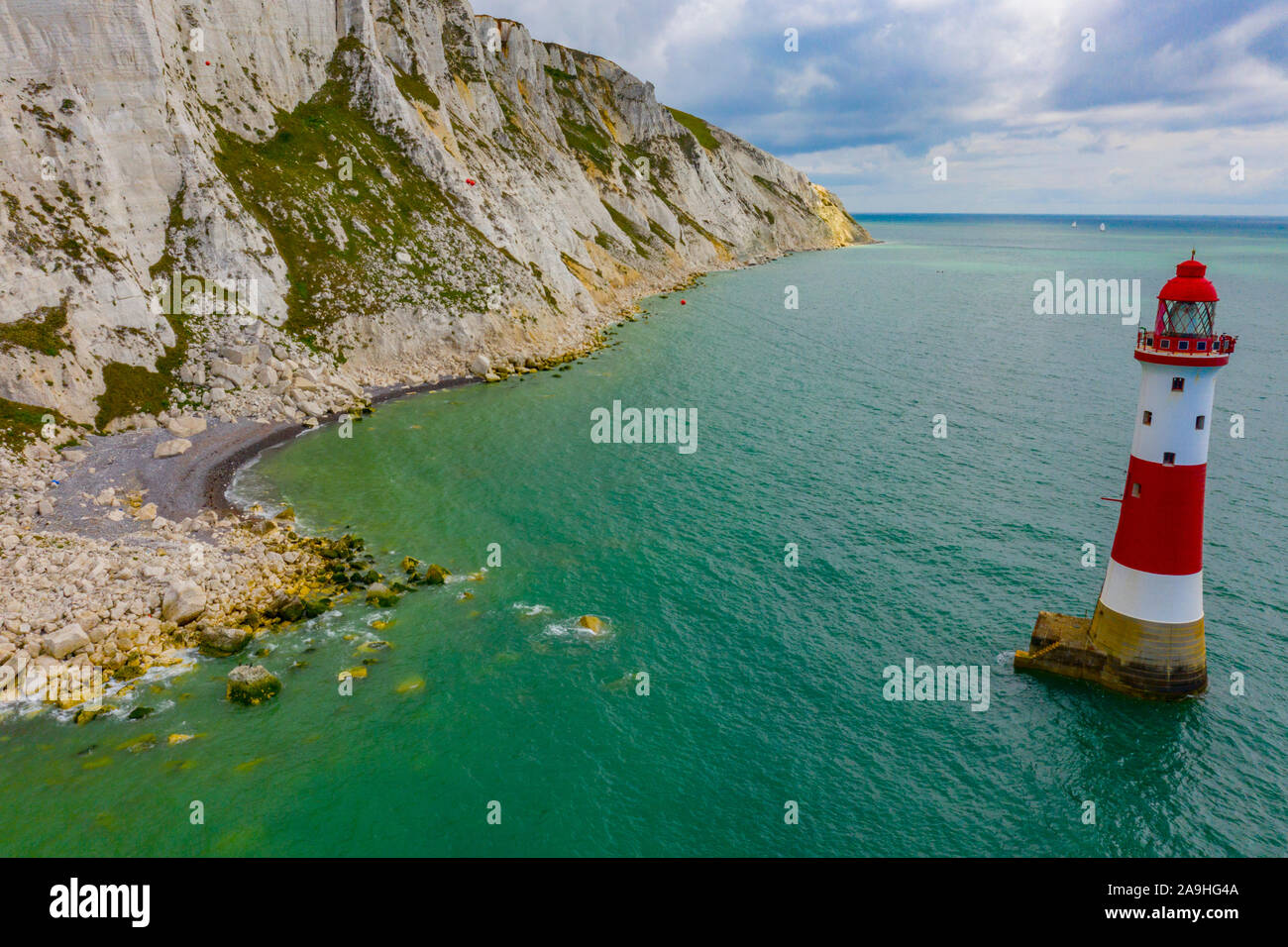 Hohe Klippen bei Beachy Head, South Downs National Park, England, Vereinigtes Königreich, Beachy Head Lighthouse, höchsten Klippen in England, Englischer Kanal Stockfoto